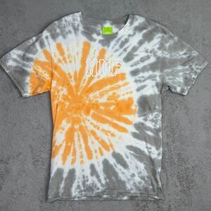 HUF T-Shirt Mens Medium Orange Gray Tie Dye Embroidered Logo Cotton Regular Fit